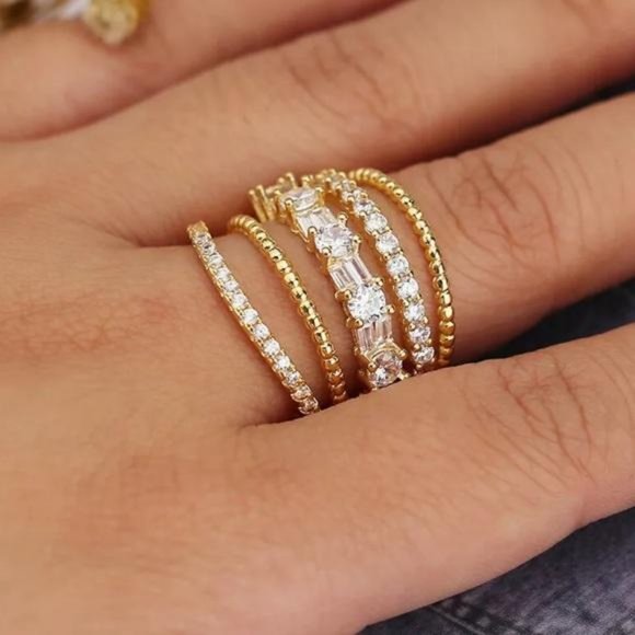 NEW 18K YELLOW GOLD DIAMOND 925 SILVER RING